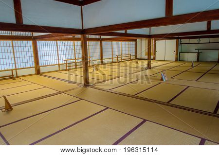 KYOTO, JAPAN - JULY 05, 2017: A room covered with tatami mat at Tenryu-ji on in Kyoto, Japan.