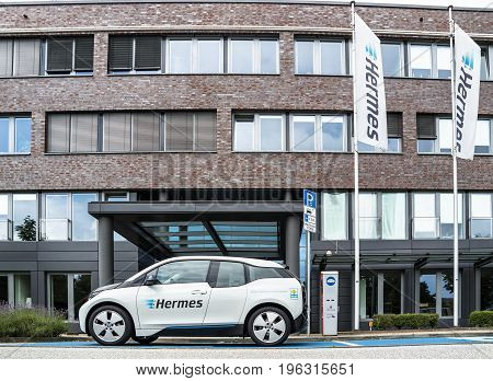 Hamburg , Germany - July 15, 2017: The company Hermes is u sing E-Cars in their headquarter in the city of Hamburg, Germany, Europe