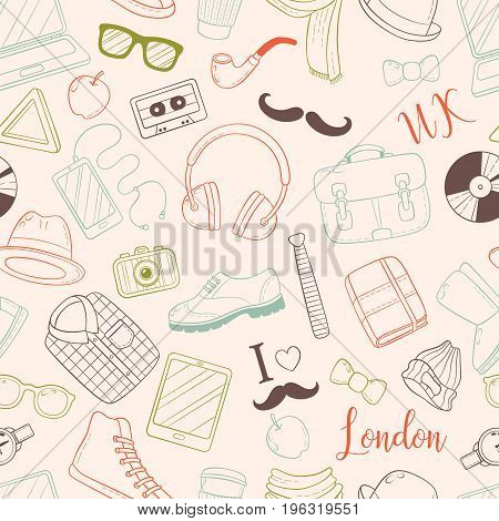 Seamless background, pattern, wallpaper, texture. Template for flyer, advertisement banner Vector Doodle Icons Collection