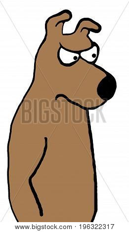 Cartoon illustration of a gruff, brown dog.