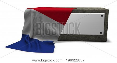 stone socket with blank sign and flag of france - 3d rendering