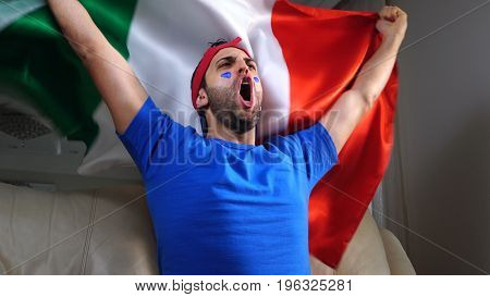 Italian Guy Celebrating with Italy Flag