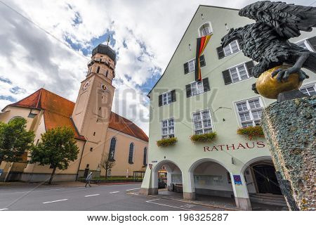 Schongau, Germany - October 2016: view on the town hall and the church