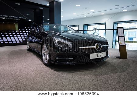 BERLIN - JANUARY 24 2015: Sports car Mercedes-Benz SL500 (R231). Produced since 2012.