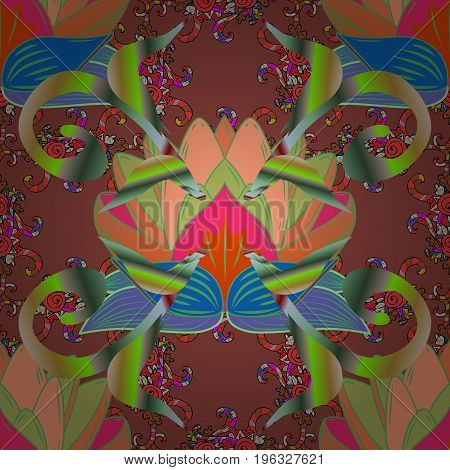 Vector Seamless Beautiful Fabric Pattern. Flat Flower Elements Design. Colour Spring Theme Seamless 