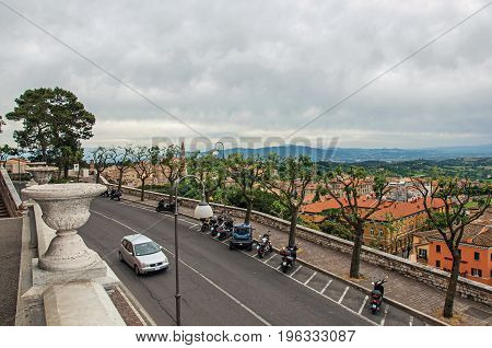 Perugia, Italy - May 15, 2013. View of roofs and buildings in the city of Perugia, a historic and touristic city famous for its cultural and artistic agenda. Located in Umbria region, central Italy