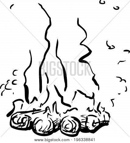 Outlined Campfire Doodle With Flames