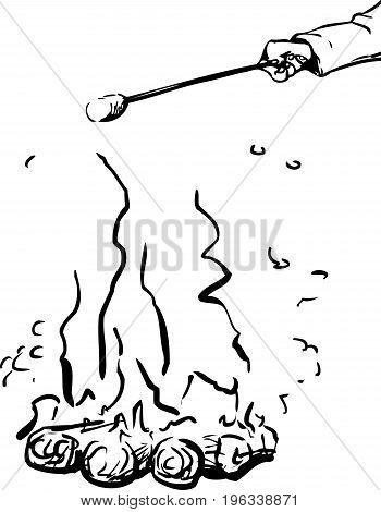 Outline Sketch Of Roasting Marshmallow Over Fire Outline