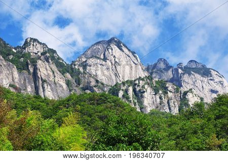 Mountains at the Dalong Waterfall scenic area in Yandangshan mountain area located in Zhejiang province China.