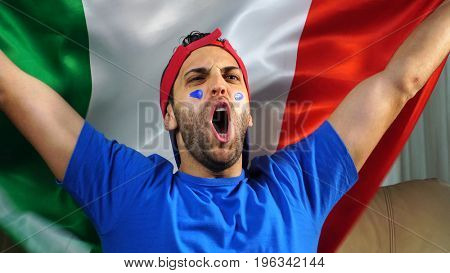 Italian Guy Celebrating with Italy Flag