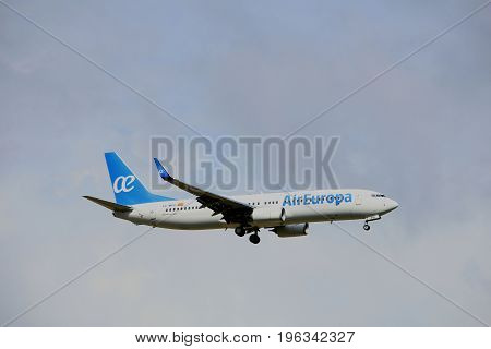 Amsterdam the Netherlands - July 20th 2017: EC-MPG Air Europa Boeing 737-800 approaching Schiphol Amsterdam Airport Polderbaan runway