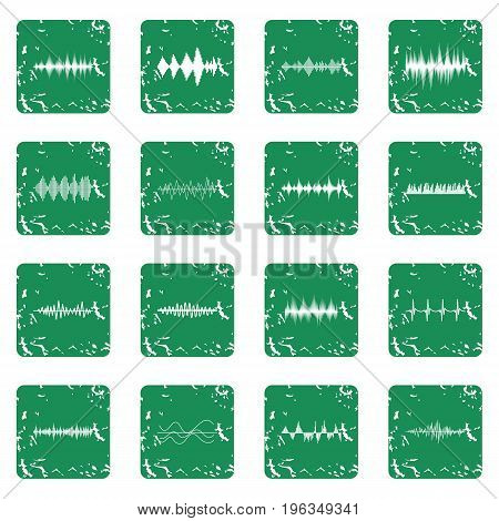 Sound wave icons set in grunge style green isolated vector illustration