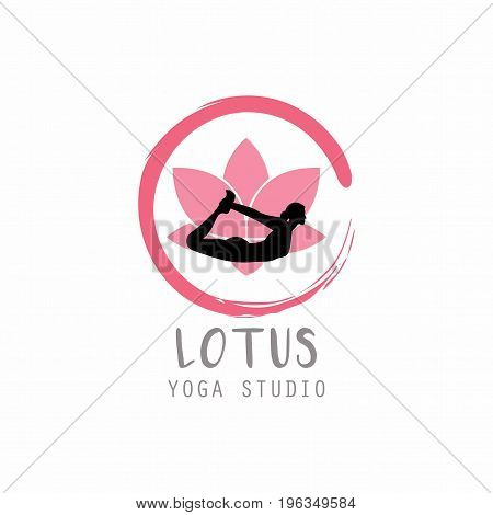 Lotus Flower, Woman Silhouette Yoga with Zen Logo Vector Design