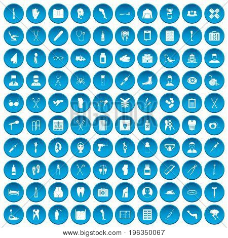100 medical care icons set in blue circle isolated on white vector illustration