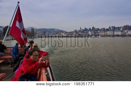 Lucerne Switzerland - October 24 2016 : Lake Lucerne cruise bring tourists to Mt. RIKI