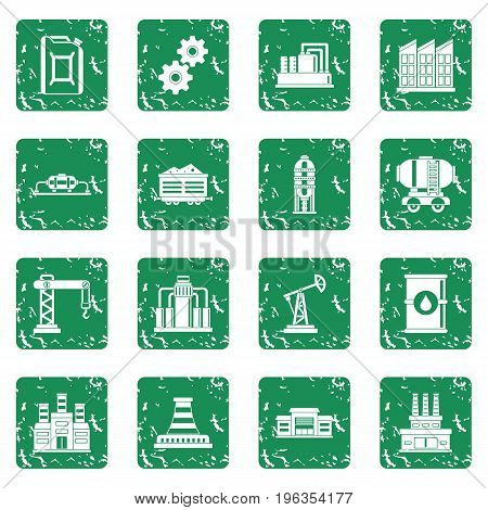Industry icons set in grunge style green isolated vector illustration
