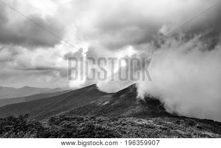 Extreme weather photo of storm clouds from a massive thunderstorm hitting the Blue Ridge Mountains in North Carolina