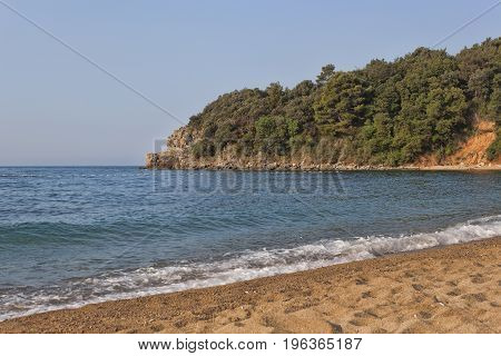 The Sand And Pebble Beach Of Mogren In Budva