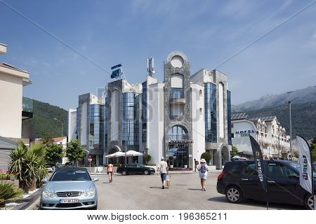 BUDVA MONTENEGRO - JUNE 26 2017: Hotel Blue Star in Budva. Villas and small hotels for tourists - the main buildings in Budva