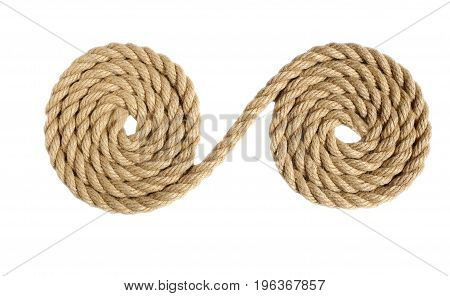 rope made of coarse hemp.  isolate on white background without shadows. easy to cut for your project.