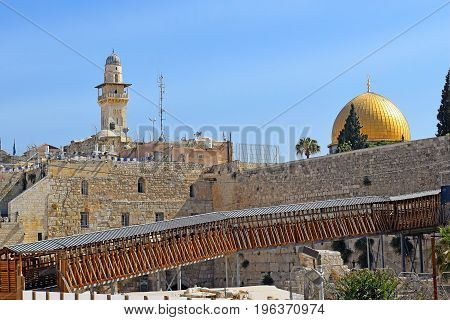 Mughrabi Bridge is a wooden bridge connecting the Western Wall area with the Mughrabi Gate of the Temple Mount in Jerusalem, Israel
