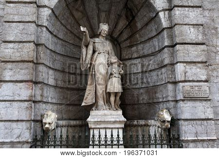 Lyon, France - December 20, 2016: Statue of Jean Gerson (The church of John Gershon) in December 20 in Lyon, France