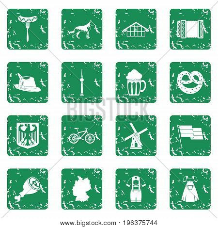 Germany icons set in grunge style green isolated vector illustration