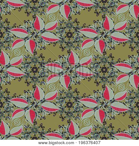 Varicolo Vector Seamless Illustration. Tropical Seamless Pattern With Many Abstract Leaves. Cute Flo