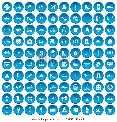 100 shoe icons set in blue circle isolated on white vector illustration