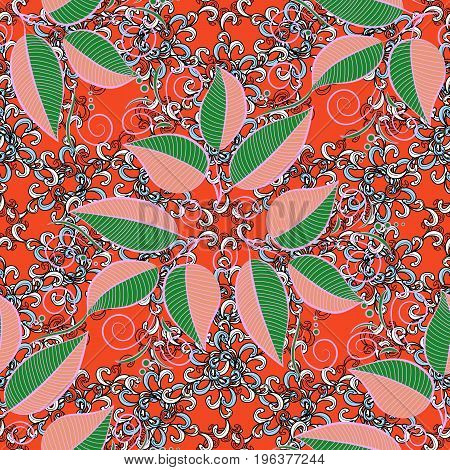 Multicolo Elegant Little Leaves And Funny Bugs On A Colorful Background Vector Texture Illustration.