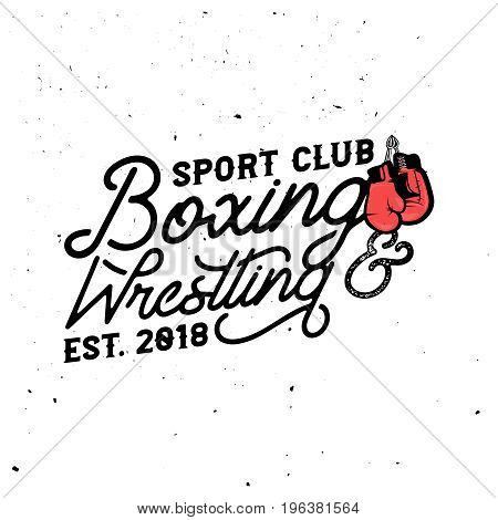 Boxing & wrestling themed retro logo template in vintage style with grunge effect.