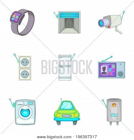 Smart home detectors icons set. Cartoon set of 9 smart home detectors vector icons for web isolated on white background