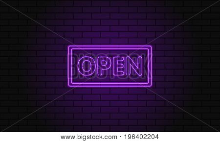 Retro Club Inscription Open. Vintage Electric Signboard With Bright Neon Lights. Pink Light Falls On