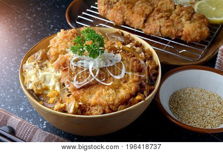 Katsudon Or Japanese Style Fried Pork Roast .