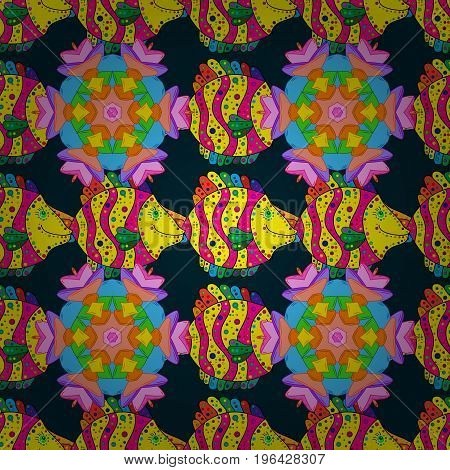 Luxury drawn pattern with fishes. Seamless marine background. Cute fabric texture on colored background.