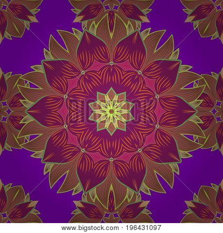 Colored. Orient symmetry lace fabric. Vintage vector decorative ornament. Arabic Mandala pattern on colorful background. East Islam Indian motifs. Wedding holiday card. Ethnic texture.