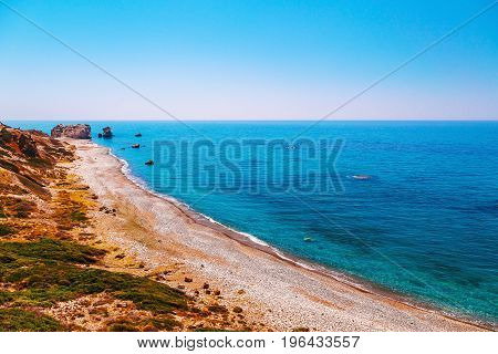 Panoramic Landscape Petra Tou Romiou (the Rock Of The Greek), Aphrodite's Legendary Birthplace In Pa