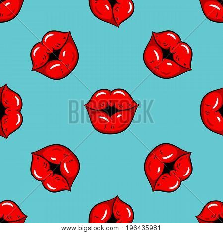 Sexy female red lips seamless pattern. Red lips pattern. Comic pattern. Vector stock.