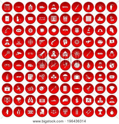 100 antiterrorism icons set in red circle isolated on white vector illustration
