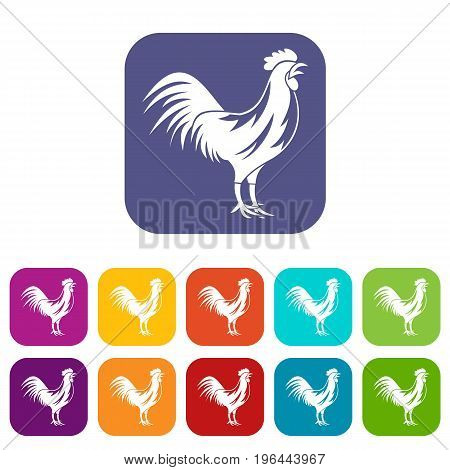 Gallic rooster icons set vector illustration in flat style in colors red, blue, green, and other