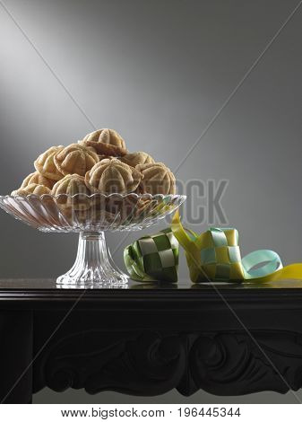 malay food bahulu on the glass plate