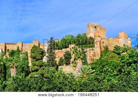 Walls of Alcazaba  fortress in Malaga built in 11th century, Andalusia, Spain