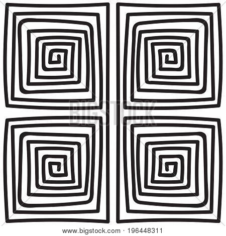 Seamless monochrome hand drawn meander pattern on white background. Design for background, paper packaging, wrapping paper. Vector illustration.