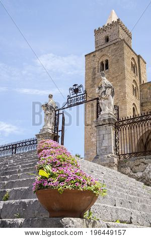 Cefalu cathedral - Medieval Norman Cathedral-Basilica of Cefalu (Duomo di Cefalu ) dating from 1131 is a Roman Catholic church in Cefalu Sicily Italy