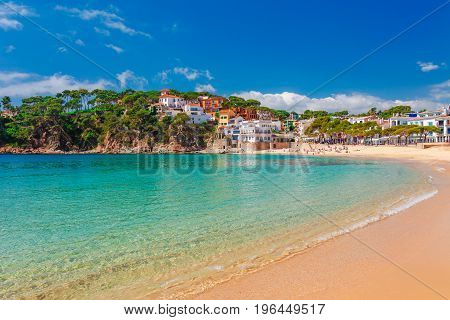 Sea Landscape Llafranc Near Calella De Palafrugell, Catalonia, Barcelona, Spain. Scenic Old Town Wit