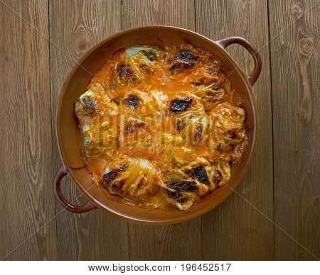 Kaalikaaryleet - Finnish stuffed cabbage. close up meal