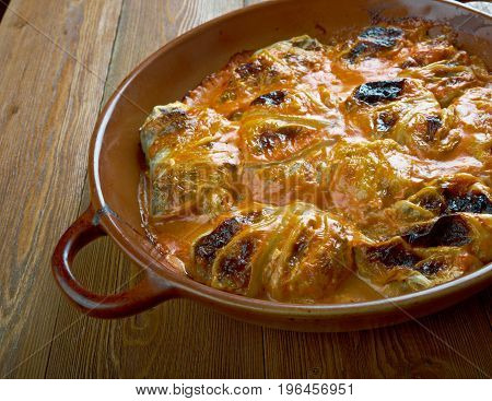 Kaalikaaryleet - Finnish stuffed cabbage.  close up meal