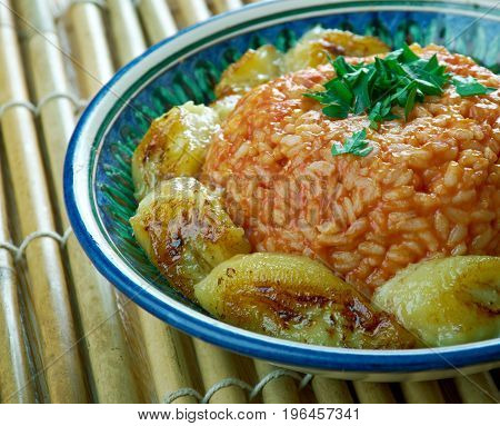jollof rice with fried plantains Nigerian cuisine