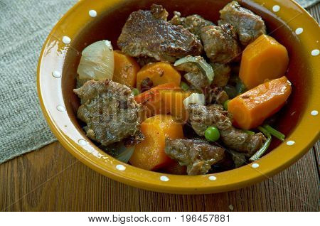 Crock pot Beef Stew.Canadian cuisine. close up meal