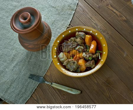 Crock pot Beef Stew.Canadian cuisine, close up meal